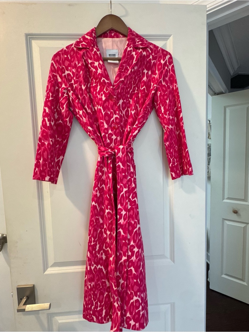 Vintage Moschino Pink Leopard-Print Trench Coat